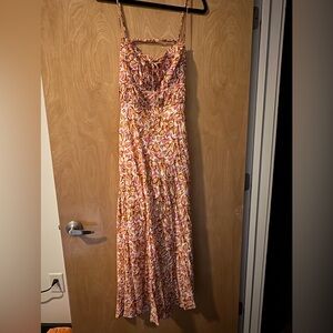 Astr Floral Midi Dress - Orange, Pink, and Cream